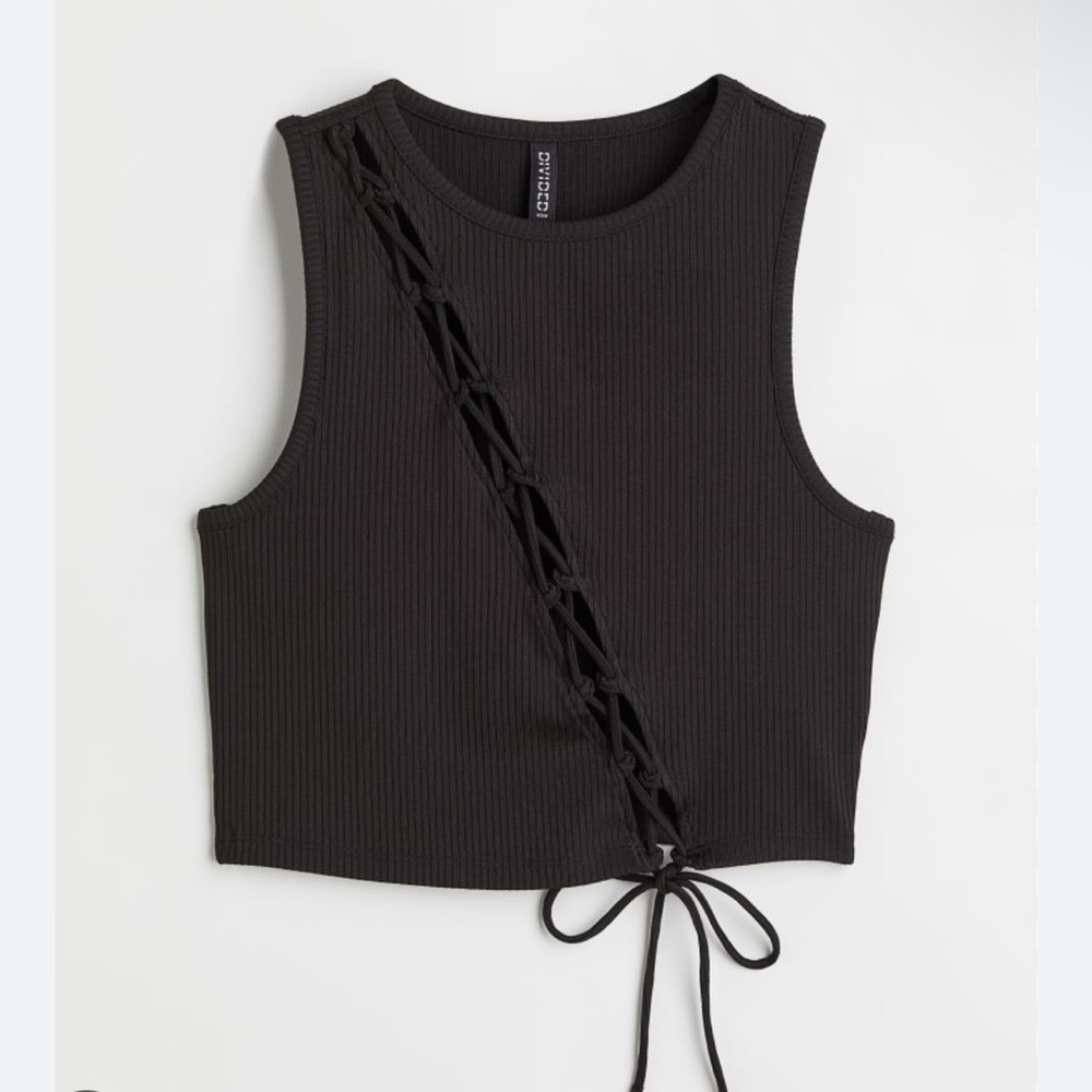 h&m ribbed black lace up tank top